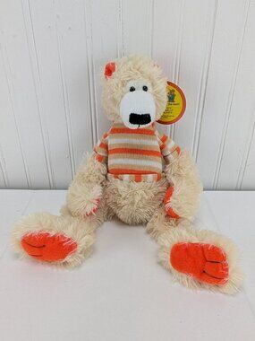 Toy Newtork Floppy Cream Bear Plush 15" Stuffed Animal Orange Striped Sweater